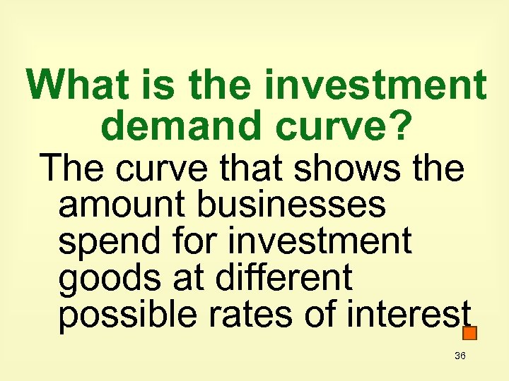 What is the investment demand curve? The curve that shows the amount businesses spend