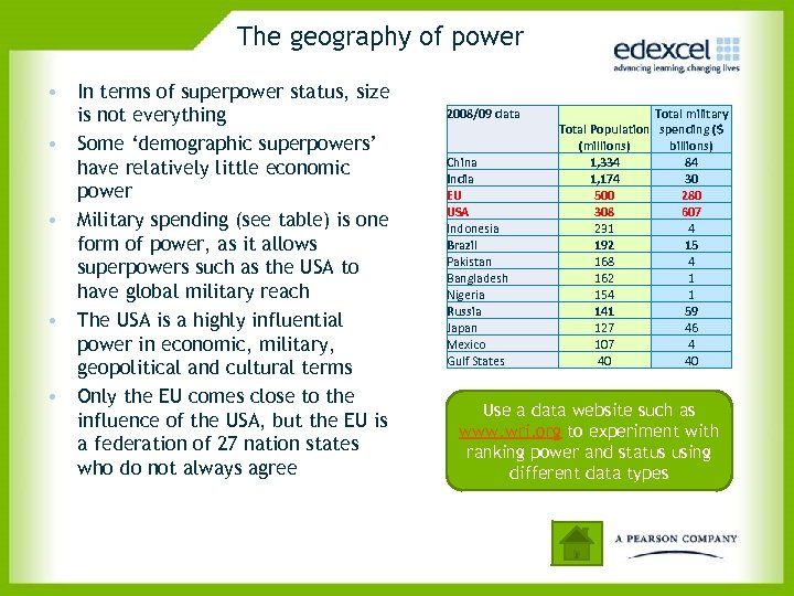 The geography of power • In terms of superpower status, size is not everything