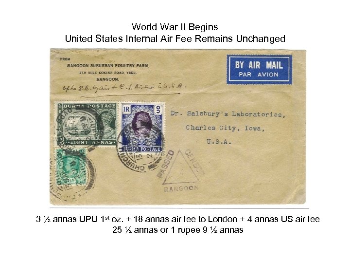 World War II Begins United States Internal Air Fee Remains Unchanged 3 ½ annas