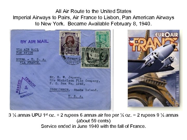 All Air Route to the United States Imperial Airways to Pairs, Air France to