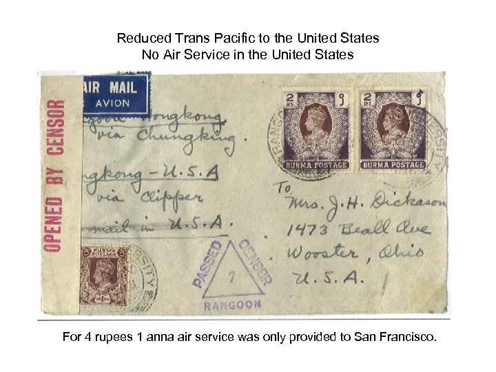 Reduced Trans Pacific to the United States No Air Service in the United States