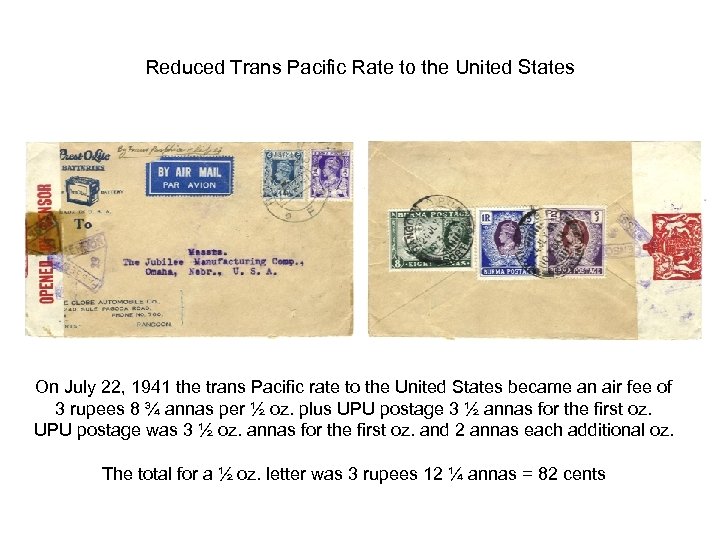 Reduced Trans Pacific Rate to the United States On July 22, 1941 the trans