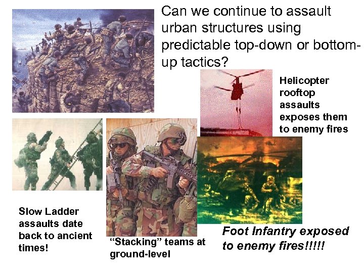 Can we continue to assault urban structures using predictable top-down or bottomup tactics? Helicopter