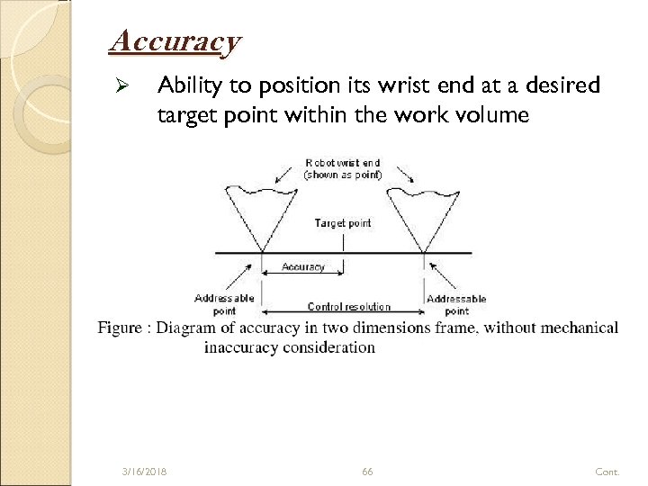 Accuracy Ø Ability to position its wrist end at a desired target point within