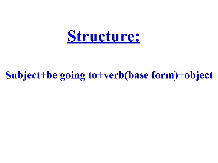 Structure: Subject+be going to+verb(base form)+object 