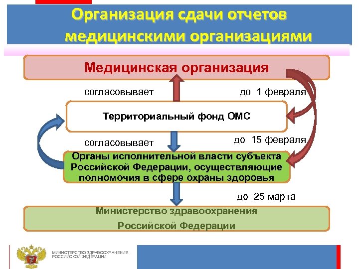 Организация сдачи отчетов медицинскими организациями Медицинская организация согласовывает до 1 февраля Территориальный фонд ОМС