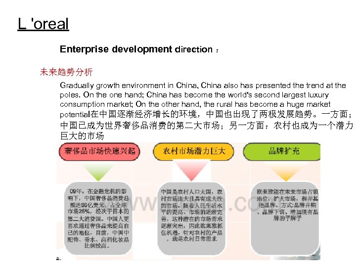 L 'oreal Enterprise development direction ： 未来趋势分析 Gradually growth environment in China, China also
