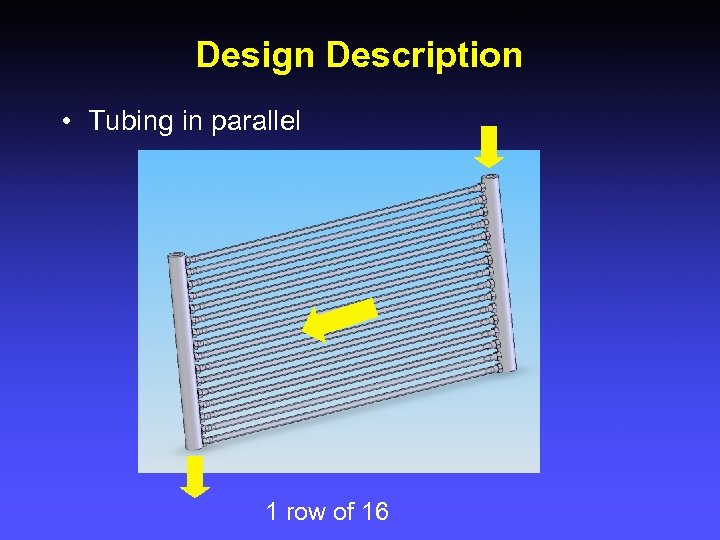 Design Description • Tubing in parallel 1 row of 16 