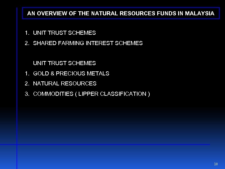 AN OVERVIEW OF THE NATURAL RESOURCES FUNDS IN MALAYSIA 1. UNIT TRUST SCHEMES 2.