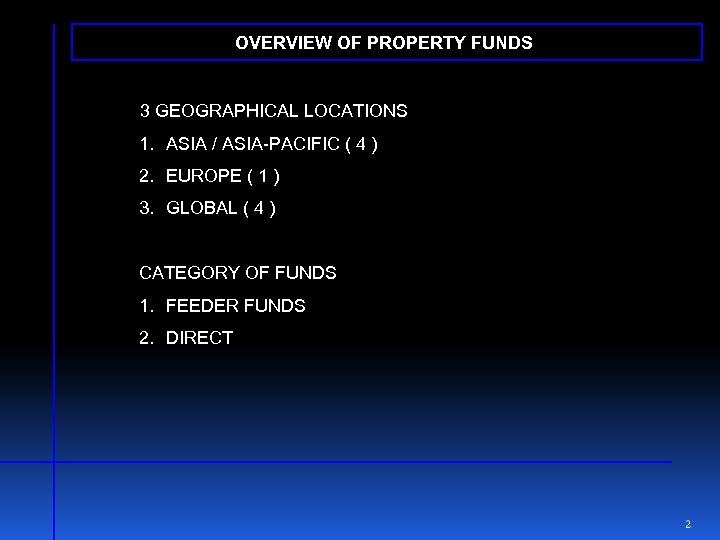 OVERVIEW OF PROPERTY FUNDS 3 GEOGRAPHICAL LOCATIONS 1. ASIA / ASIA-PACIFIC ( 4 )
