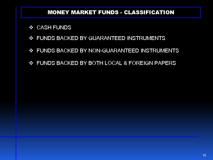 MONEY MARKET FUNDS - CLASSIFICATION v CASH FUNDS v FUNDS BACKED BY GUARANTEED INSTRUMENTS