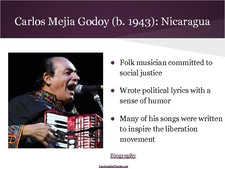 Carlos Mejia Godoy (b. 1943): Nicaragua ● Folk musician committed to social justice ●