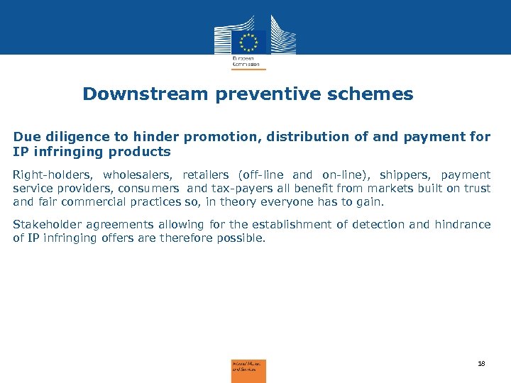 Downstream preventive schemes Due diligence to hinder promotion, distribution of and payment for IP