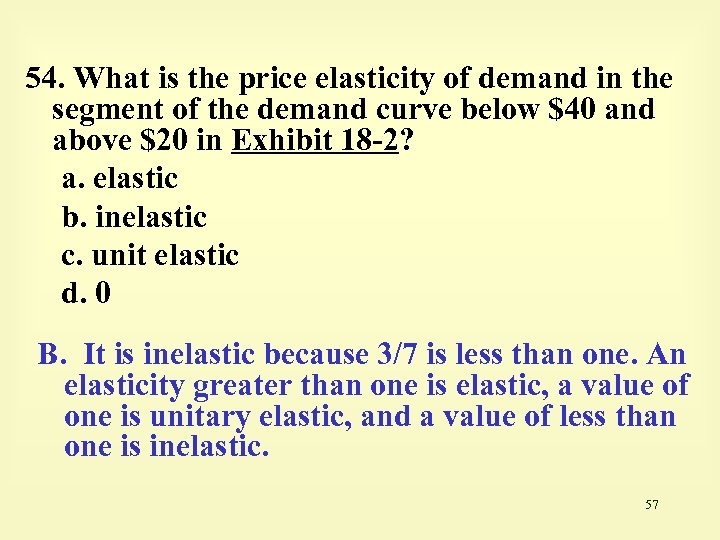 54. What is the price elasticity of demand in the segment of the demand