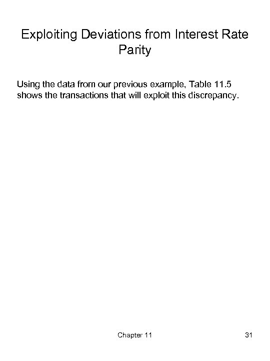 Exploiting Deviations from Interest Rate Parity Using the data from our previous example, Table