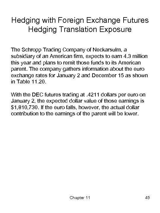 Hedging with Foreign Exchange Futures Hedging Translation Exposure The Schropp Trading Company of Neckarsulm,