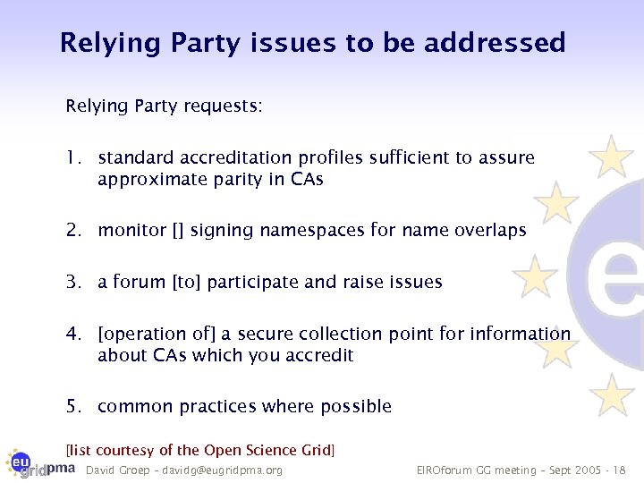 Relying Party issues to be addressed Relying Party requests: 1. standard accreditation profiles sufficient