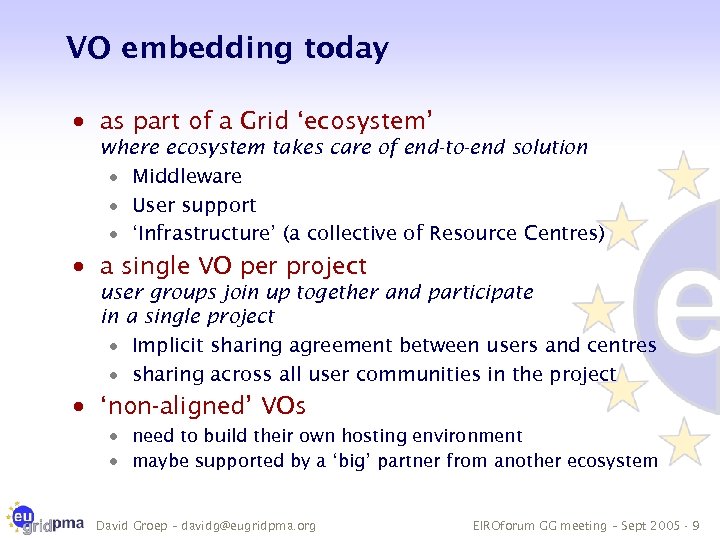 VO embedding today · as part of a Grid ‘ecosystem’ where ecosystem takes care
