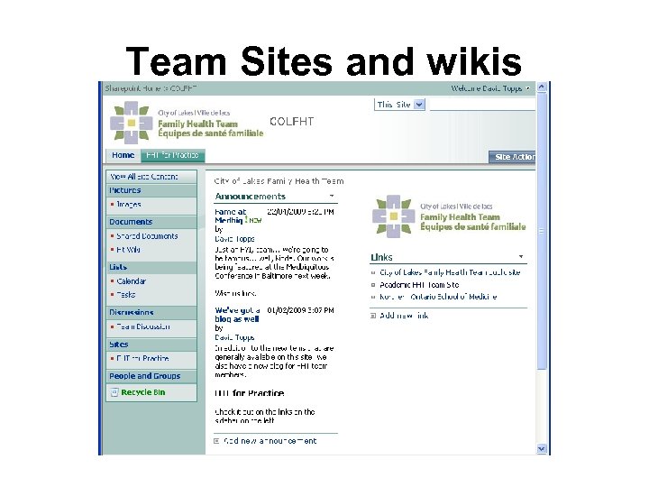 Team Sites and wikis 