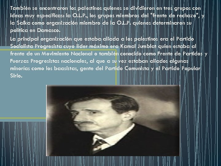 También se encontraron los palestinos quienes se dividieron en tres grupos con ideas muy