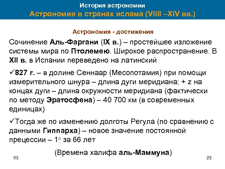 История астрономии Астрономия в странах ислама (VIIII –XIV вв. ) Астрономия - достижения Сочинение