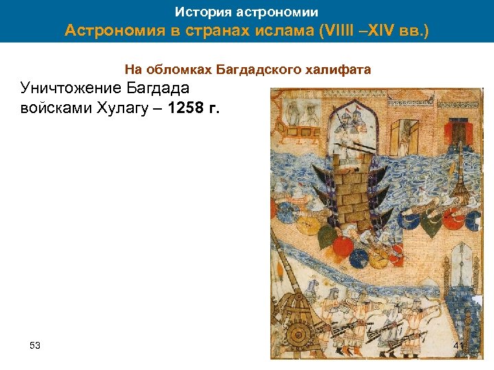 История астрономии Астрономия в странах ислама (VIIII –XIV вв. ) На обломках Багдадского халифата