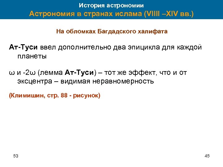 История астрономии Астрономия в странах ислама (VIIII –XIV вв. ) На обломках Багдадского халифата