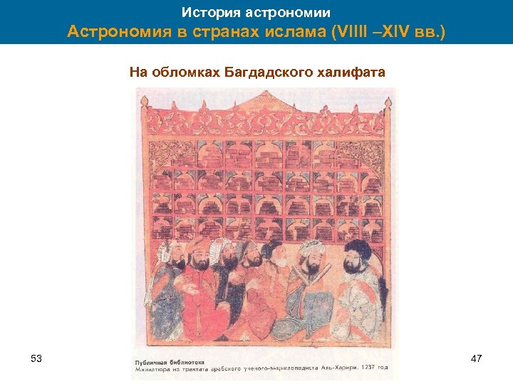 История астрономии Астрономия в странах ислама (VIIII –XIV вв. ) На обломках Багдадского халифата