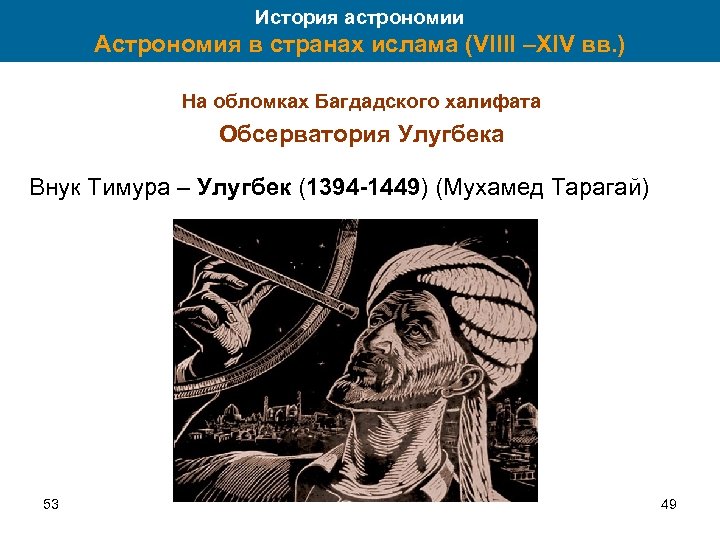 История астрономии Астрономия в странах ислама (VIIII –XIV вв. ) На обломках Багдадского халифата