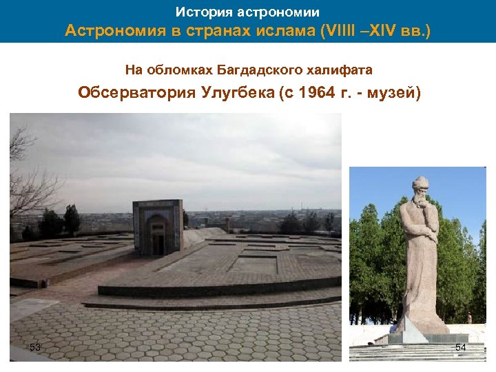 История астрономии Астрономия в странах ислама (VIIII –XIV вв. ) На обломках Багдадского халифата