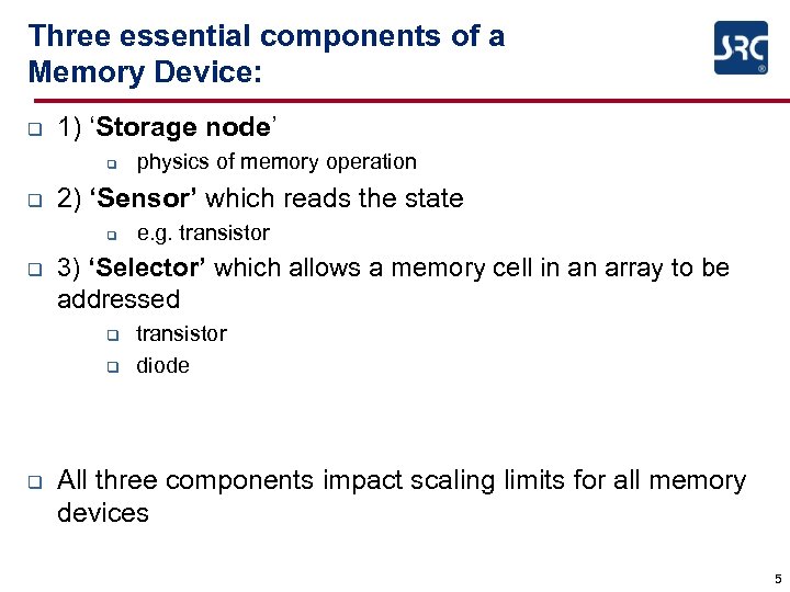Three essential components of a Memory Device: q 1) ‘Storage node’ q q 2)