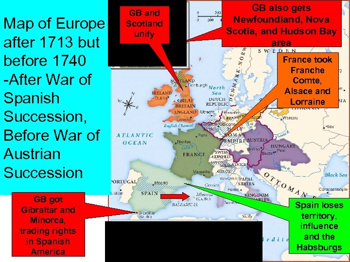 Map of Europe after 1713 but before 1740 -After War of Spanish Succession, Before