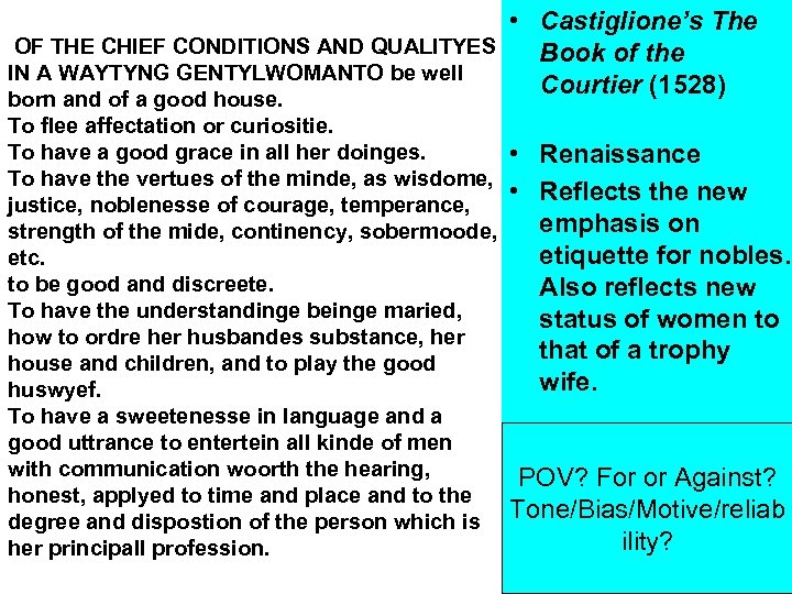  • Castiglione’s The OF THE CHIEF CONDITIONS AND QUALITYES Book of the IN