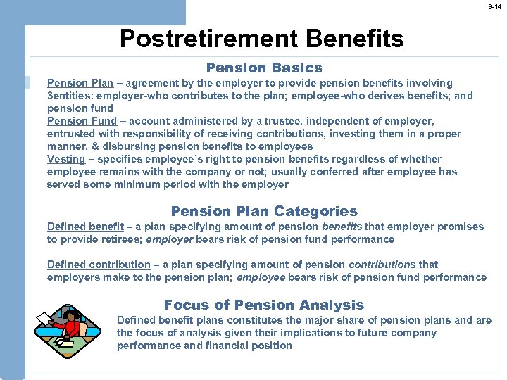 3 -14 Postretirement Benefits Pension Basics Pension Plan – agreement by the employer to