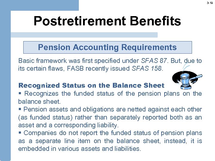 3 -19 Postretirement Benefits Pension Accounting Requirements Basic framework was first specified under SFAS