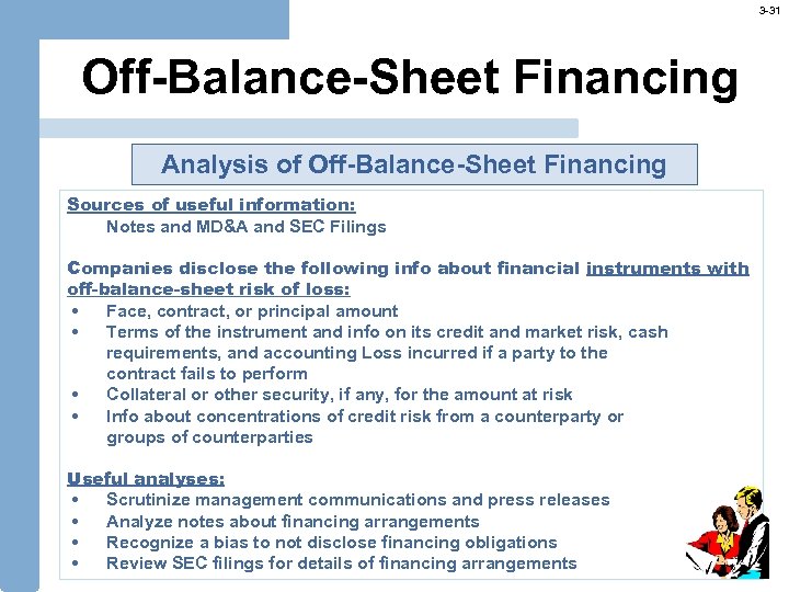 3 -31 Off-Balance-Sheet Financing Analysis of Off-Balance-Sheet Financing Sources of useful information: Notes and