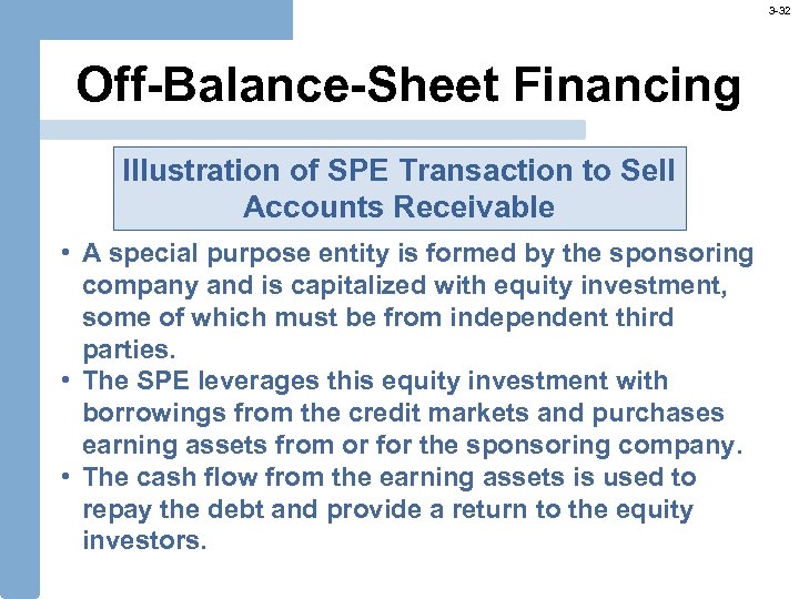 3 -32 Off-Balance-Sheet Financing Illustration of SPE Transaction to Sell Accounts Receivable • A