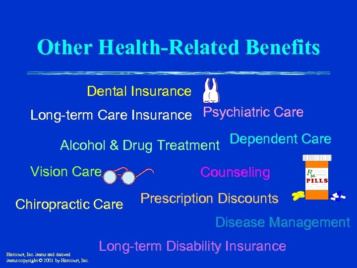 Other Health-Related Benefits Dental Insurance Long-term Care Insurance Psychiatric Care Alcohol & Drug Treatment