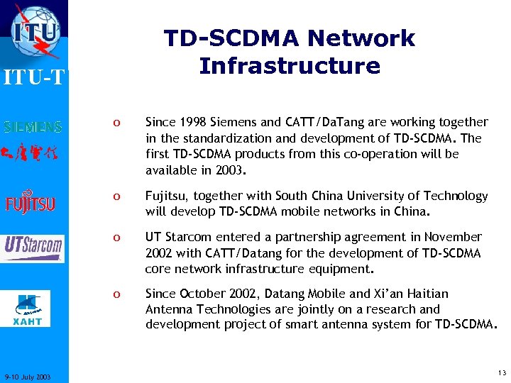 TD-SCDMA Network Infrastructure ITU-T o o Fujitsu, together with South China University of Technology