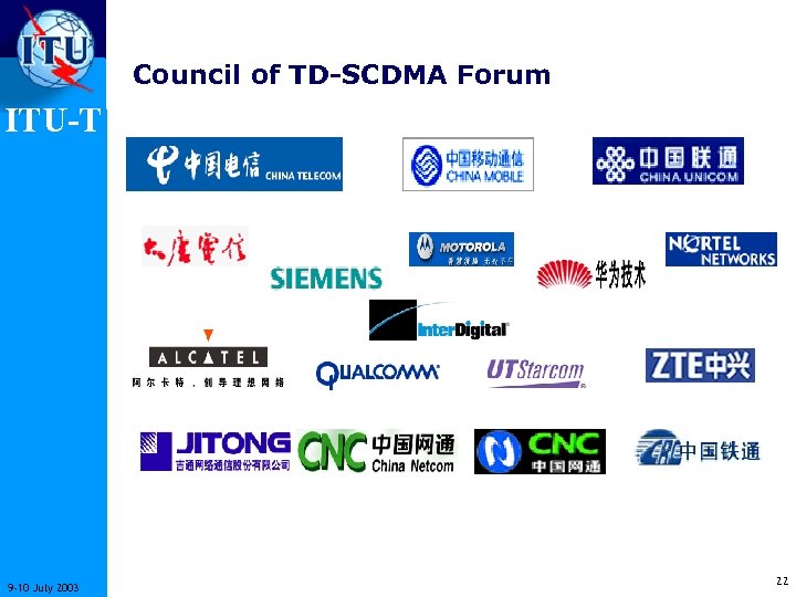 Council of TD-SCDMA Forum ITU-T 9 -10 July 2003 22 