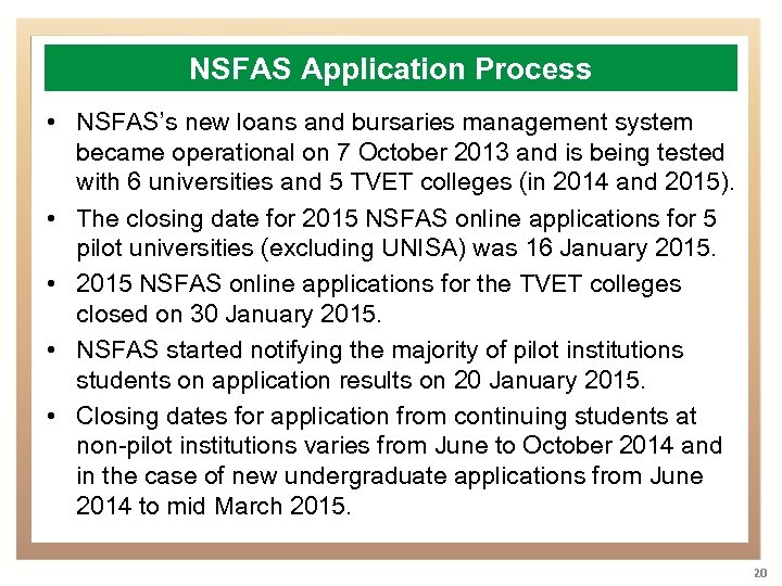 NSFAS Application Process • NSFAS’s new loans and bursaries management system became operational on