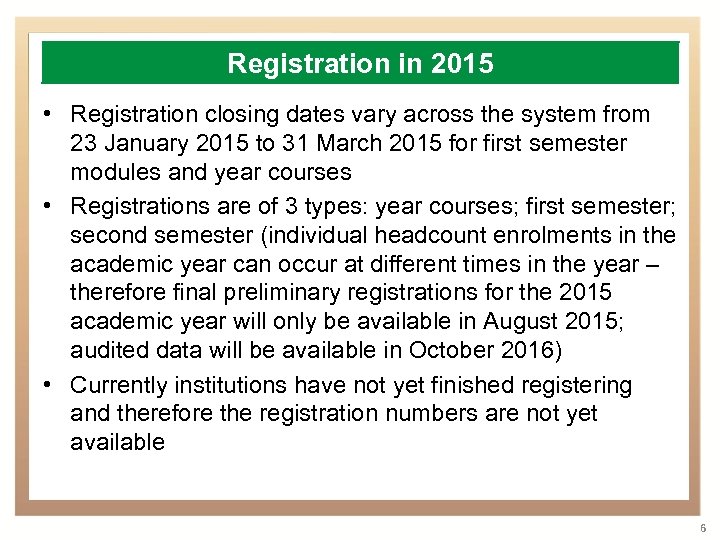 Registration in 2015 • Registration closing dates vary across the system from 23 January