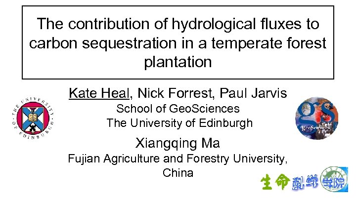 The contribution of hydrological fluxes to carbon sequestration in a temperate forest plantation Kate