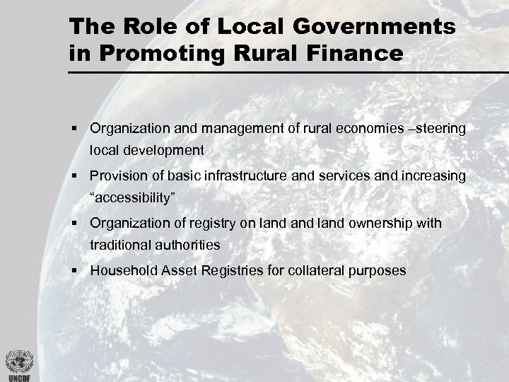 The Role of Local Governments in Promoting Rural Finance § Organization and management of