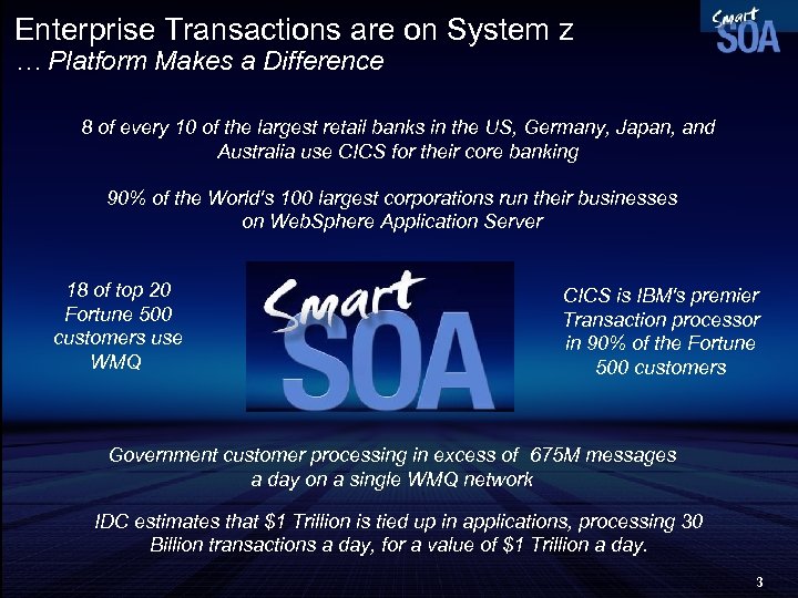 Enterprise Transactions are on System z … Platform Makes a Difference 8 of every
