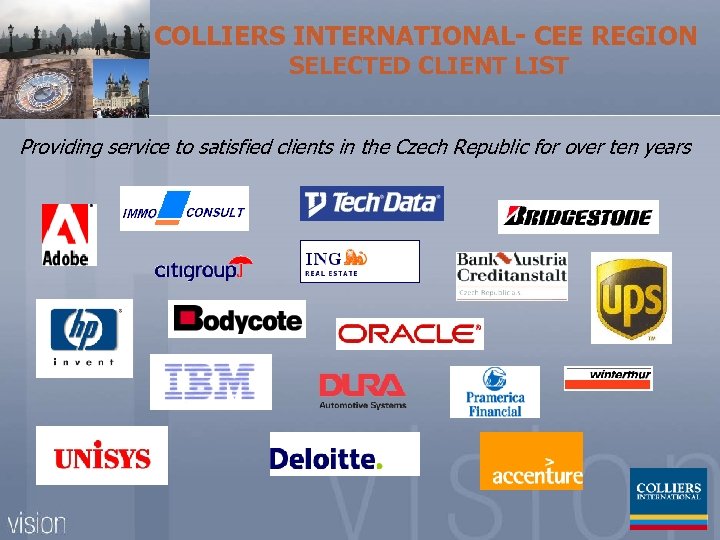 COLLIERS INTERNATIONAL- CEE REGION SELECTED CLIENT LIST Providing service to satisfied clients in the