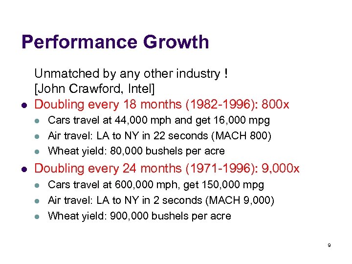 Performance Growth l Unmatched by any other industry ! [John Crawford, Intel] Doubling every