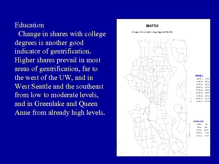 Education Change in shares with college degrees is another good indicator of gentrification. Higher