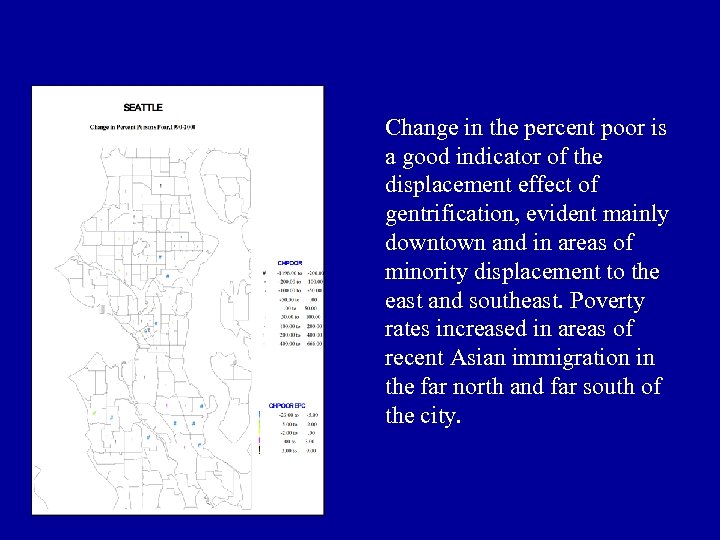 Change in the percent poor is a good indicator of the displacement effect of