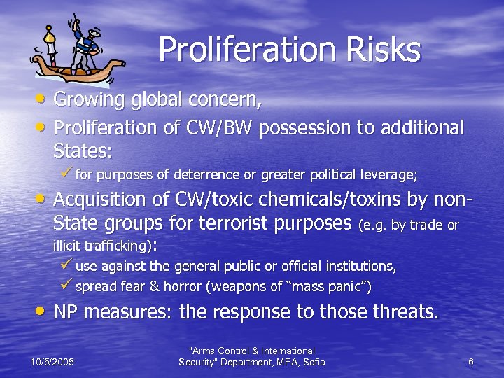 Proliferation Risks • Growing global concern, • Proliferation of CW/BW possession to additional States: